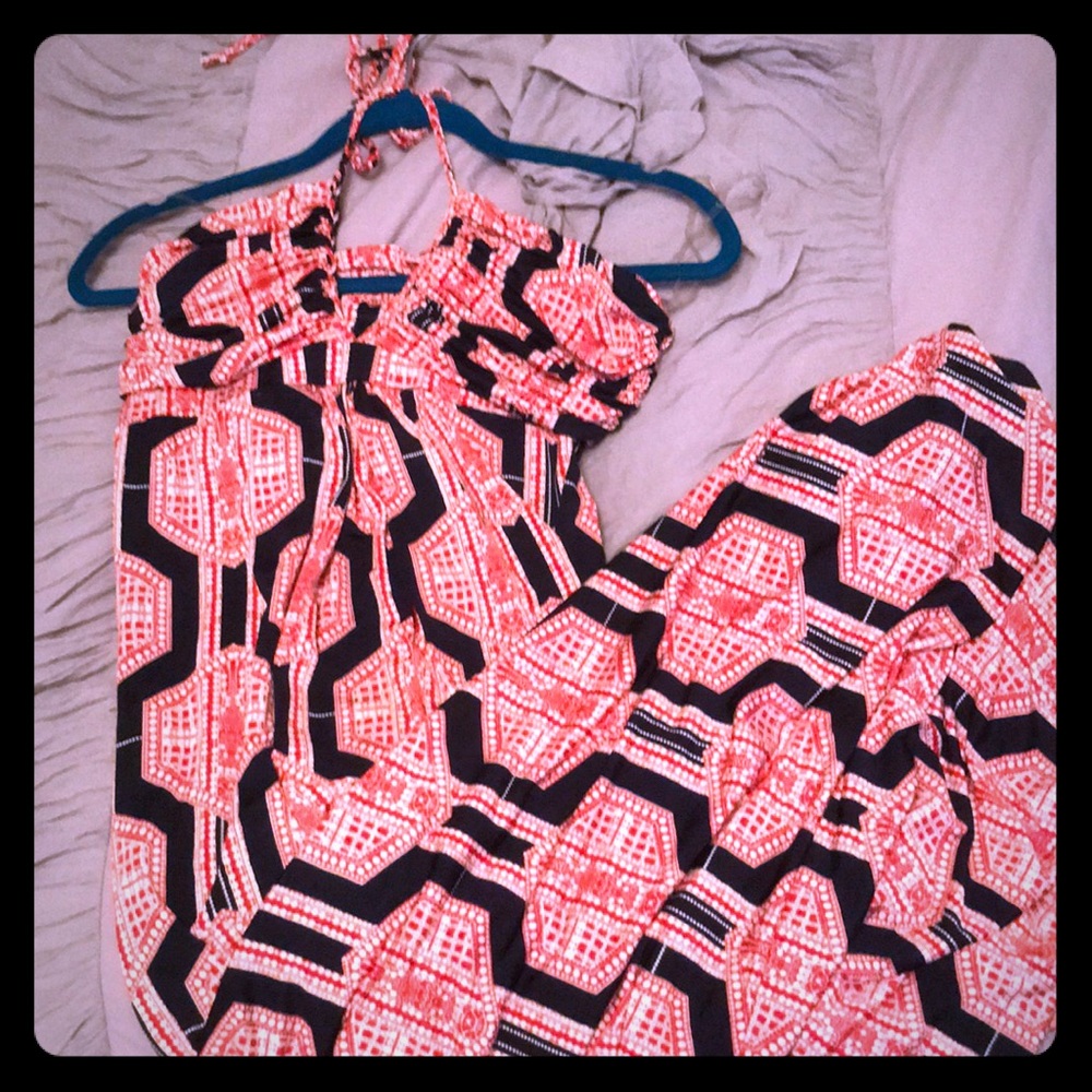 TBags Los Angeles Print Halter Maxi Dress